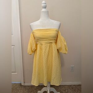 Abercrombie & Fitch Butter Yellow Emerson Dress Sz M Off the Shoulder Seersucker
